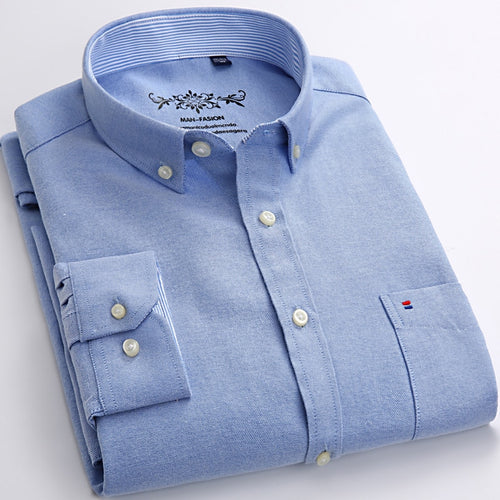 Mens Long Sleeve Solid Oxford Dress Shirt with Left Chest Pocket High-quality Male