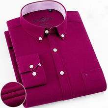 Load image into Gallery viewer, Mens Long Sleeve Solid Oxford Dress Shirt with Left Chest Pocket High-quality Male
