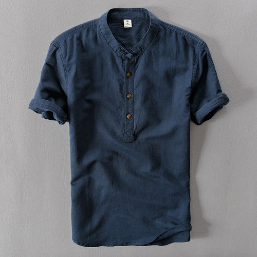 2019 New Summer Brand Shirt Men Short Sleeve Loose Thin Cotton Linen Shirt Male Fashion