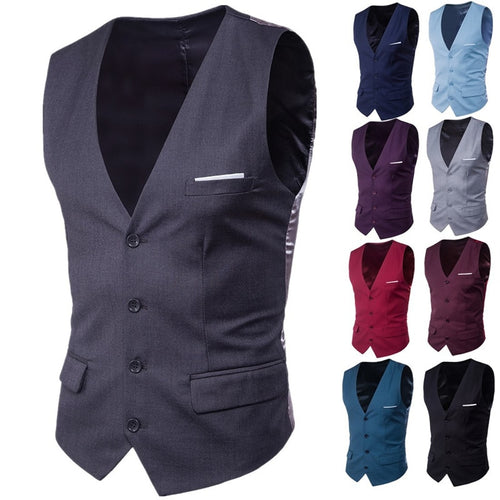 9 Color Men's Business Casual Slim Vests Fashion Men Solid Color Single Buttons Vests