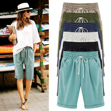 Load image into Gallery viewer, Oversized Women Summer Cotton linen Shorts Casual Ladies Drawstring Elastic Loose Short Trousers Plus Size S-8XL WDC2019